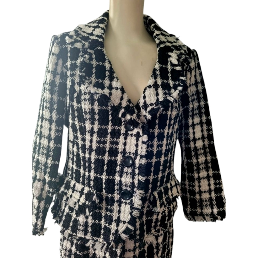 Ashro Classic Designer Look Bouclè Black and White Plaid 2pc Skirt Set Size 12 - Picture 4 of 7
